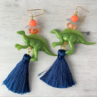 Lenora Dame Olive Spinosaurus Tassel Dinosaur Earrings