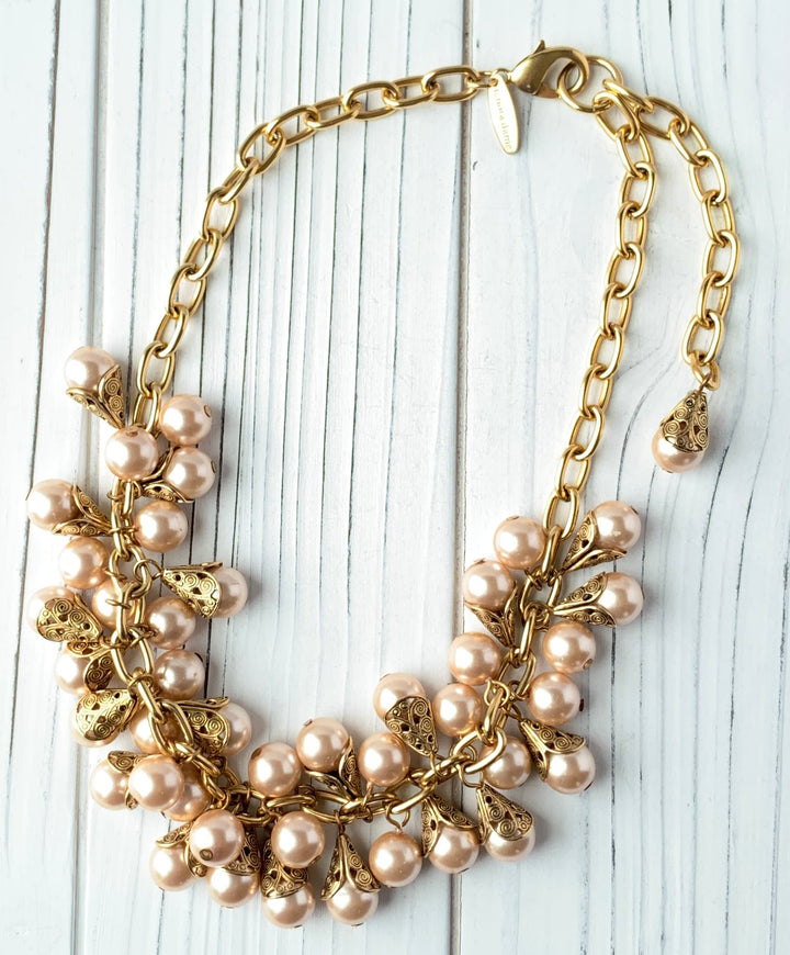 Classic Filigree Bead Cap Pearl Necklace - 2 Color Options