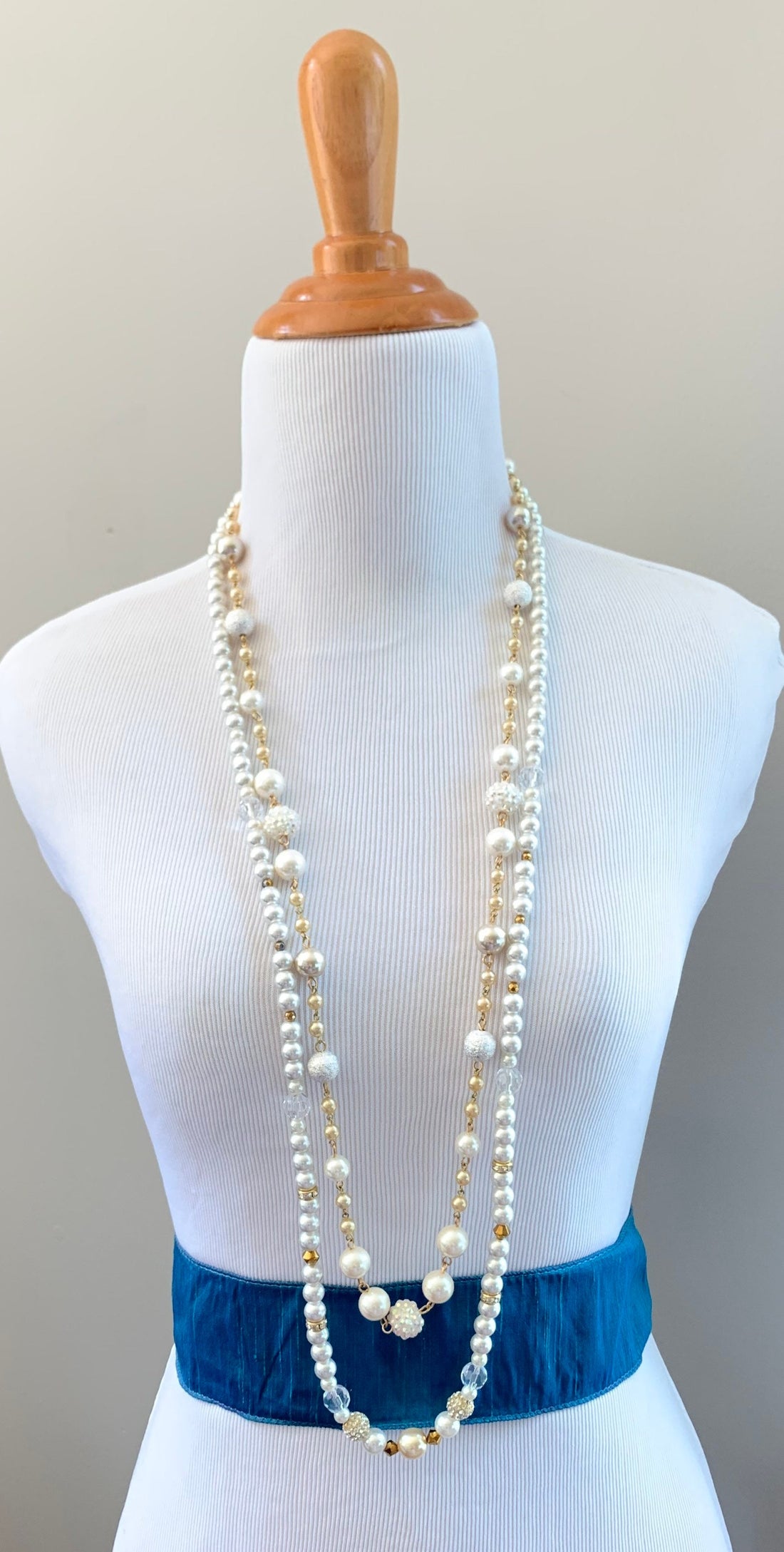 Lenora Dame Double Strand Long Pearl & Crystal Necklace