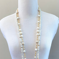 Lenora Dame Double Strand Long Pearl & Crystal Necklace