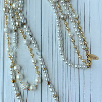 Lenora Dame Double Strand Long Pearl & Crystal Necklace