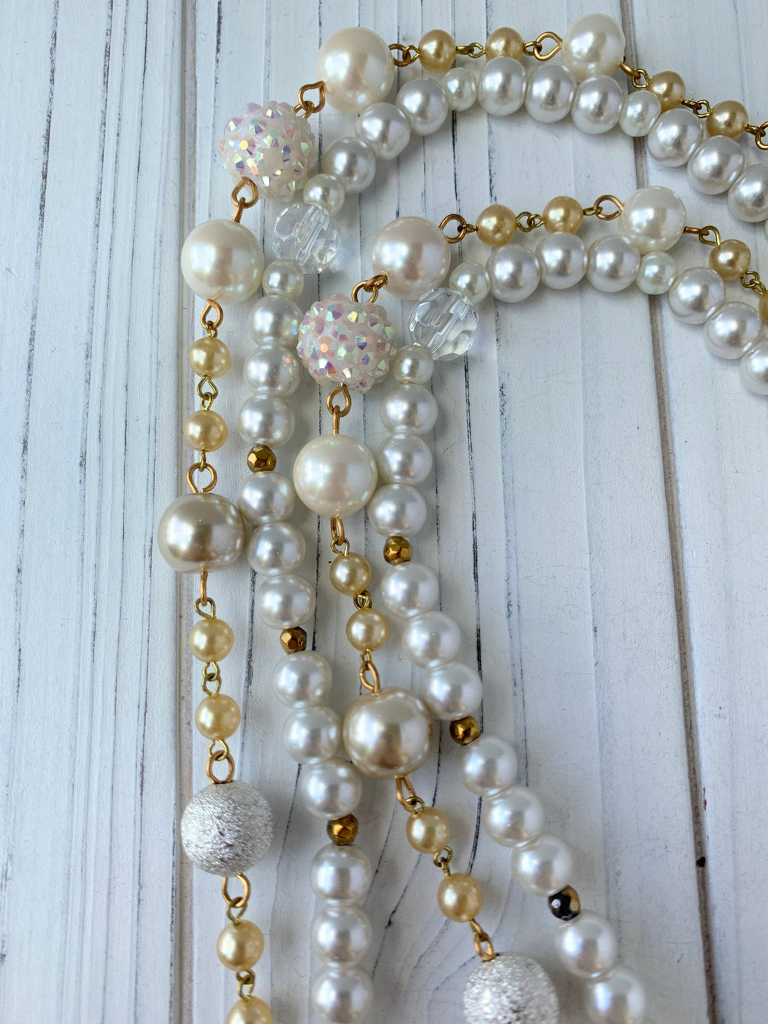 Lenora Dame Double Strand Long Pearl & Crystal Necklace