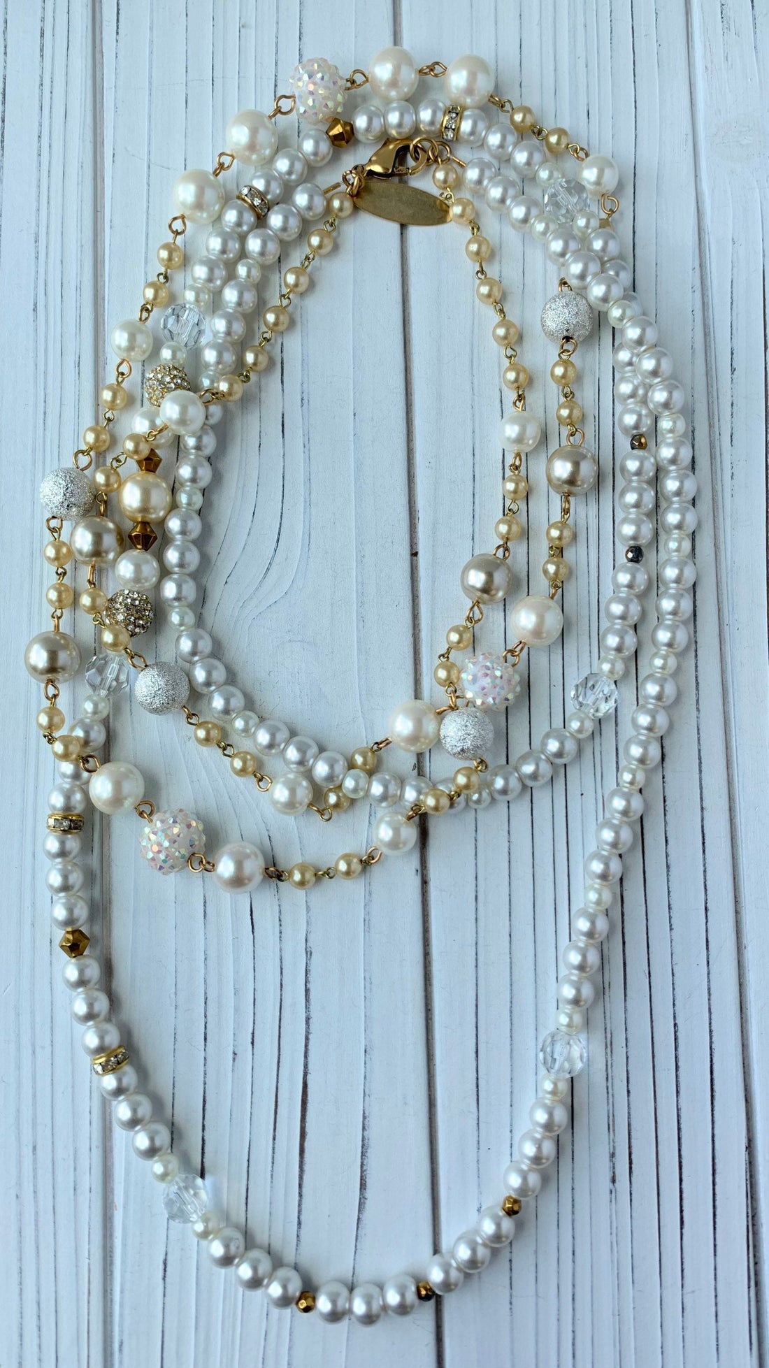 Lenora Dame Double Strand Long Pearl & Crystal Necklace