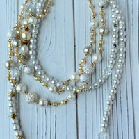 Lenora Dame Double Strand Long Pearl & Crystal Necklace