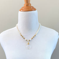 Lenora Dame Crystal Pendant Pearl Necklace