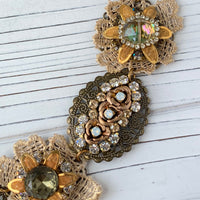 Lenora Dame Bejeweled Detailed Vintage Inspired Bib Necklace in Soft Tones