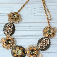 Lenora Dame Bejeweled Detailed Vintage Inspired Bib Necklace in Soft Tones