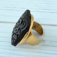 Lenora Dame Wooden Crest Cocktail Statement Ring