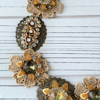 Lenora Dame Bejeweled Detailed Vintage Inspired Bib Necklace in Soft Tones