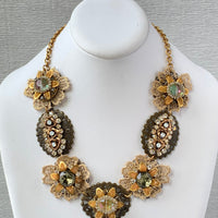 Lenora Dame Bejeweled Detailed Vintage Inspired Bib Necklace in Soft Tones