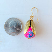 Lenora Dame Polymer Clay Flower Bead Cap Earring in Magenta & Blue