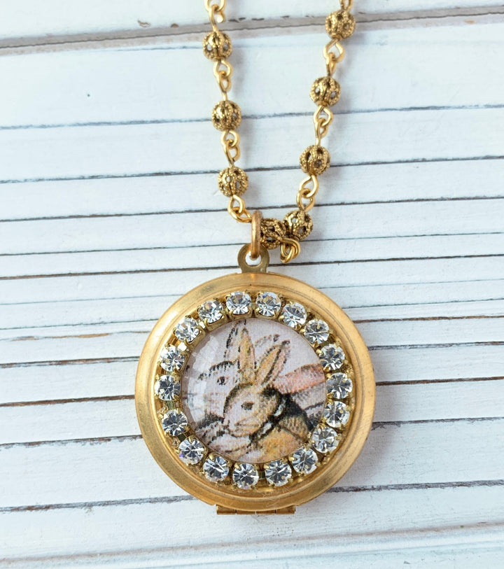 Lenora Dame Two Hares Locket Pendant Necklace
