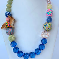 Lenora Dame Easter Bunny Queen Mum Statement Necklace in Dreamy Blue