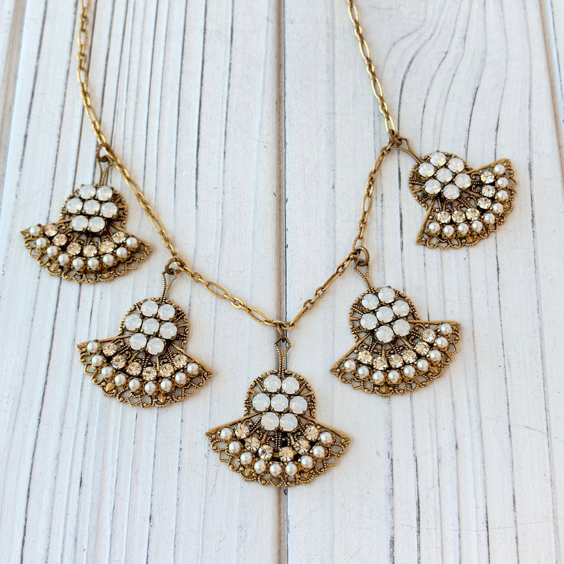 Lenora Dame Elegant Fan Rhinestone Necklace