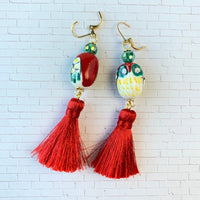 Lenora Dame Painted Ceramic Owl Tassel Earrings