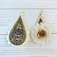 Lenora Dame Shabby Chic Rosette Drop Statement Earrings in Creamy White