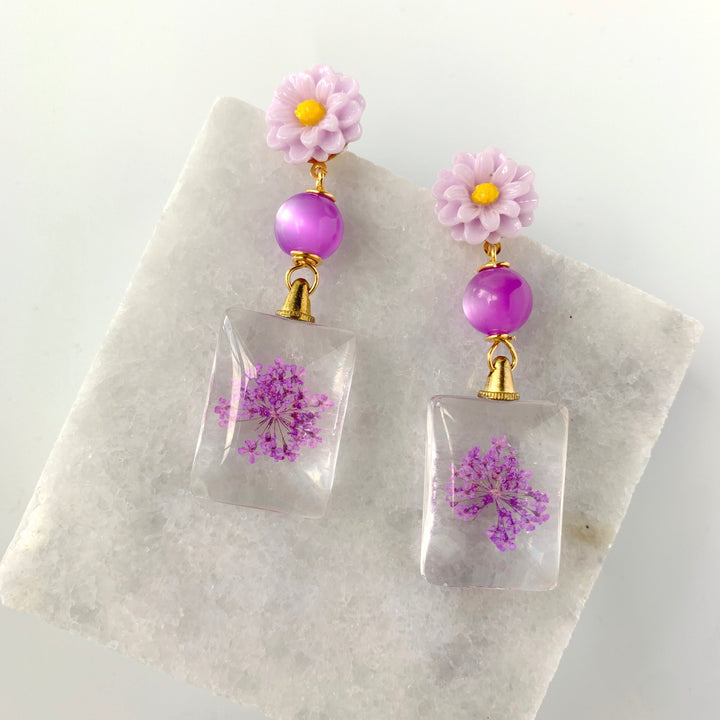 Lenora Dame Verbena Dried Pressed Flower Earrings