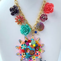 Lenora Dame Día De Los Muertos Hand-Painted Statement Necklace in La Turquesa - One-of-a-Kind