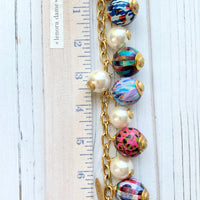 Lenora Dame Decoupage Wooden Bead Charm Bracelet