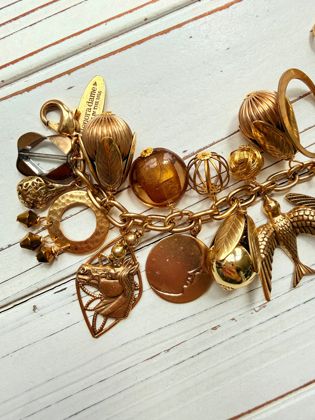Vintage Inspired Gilded Charm Bracelet
