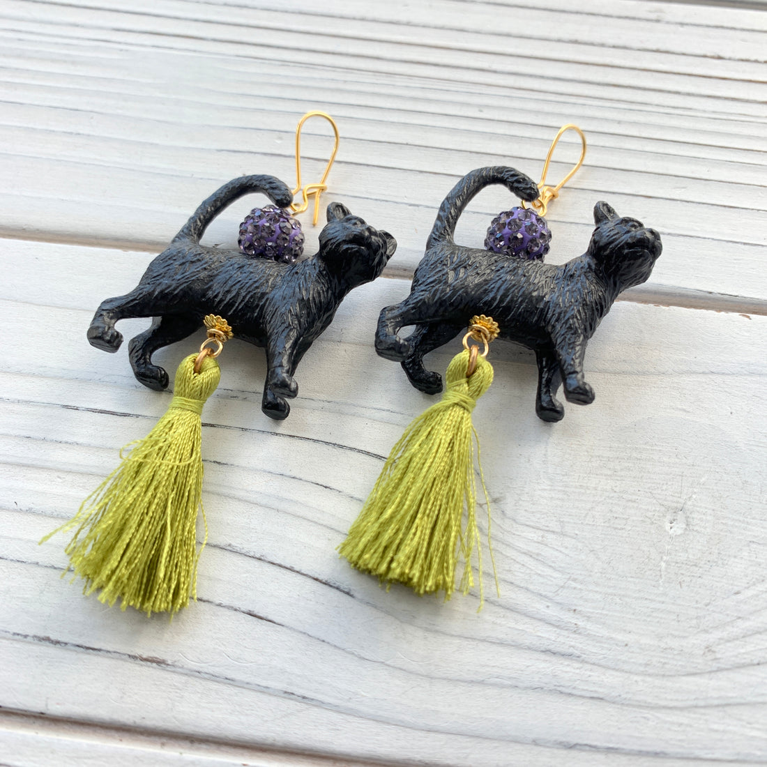 Damien the Black Cat Halloween Earrings