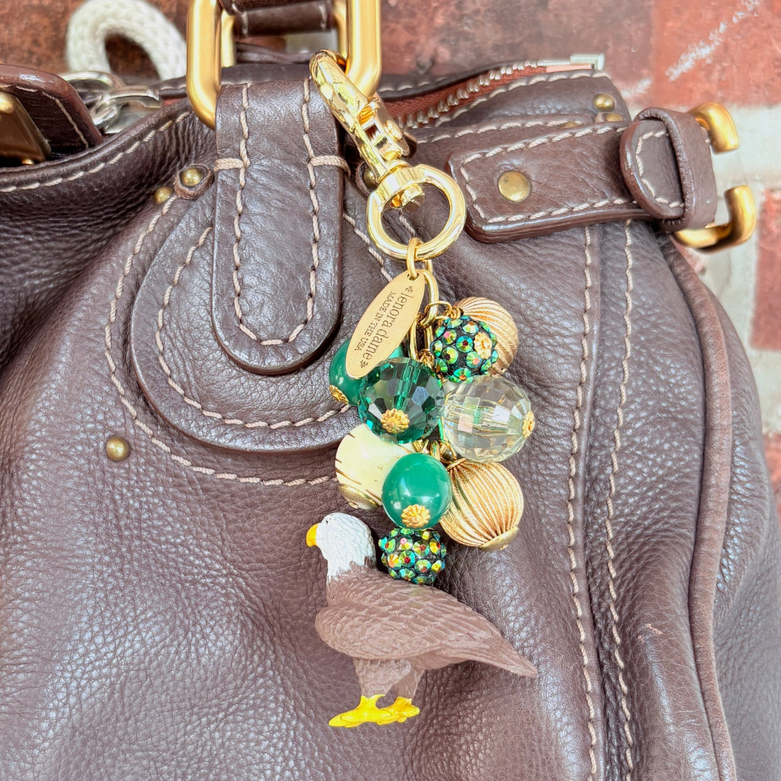 Eagle bag charm for Philadelphia Eagles football fans. Lenora Dame bag charm. 