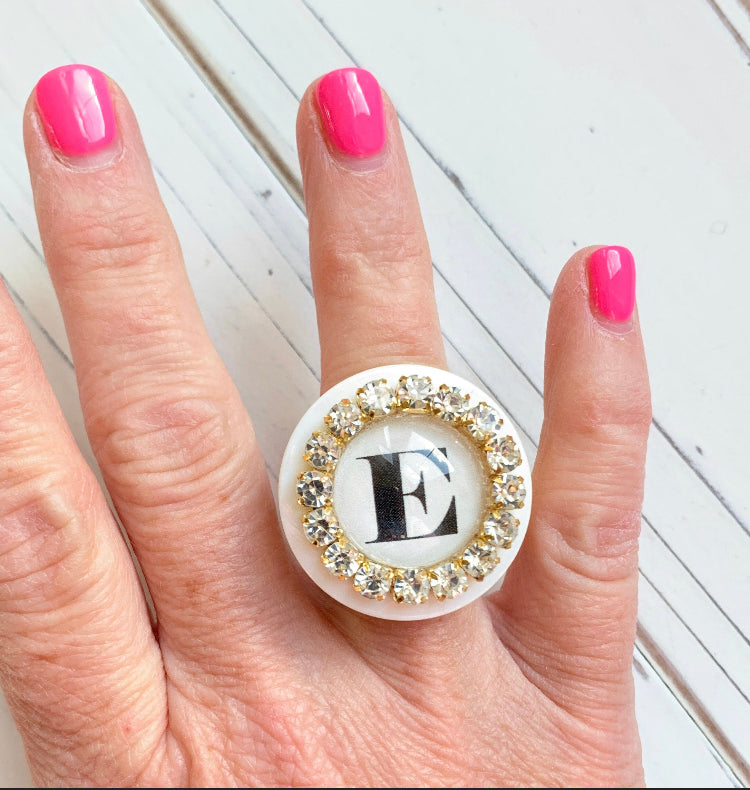 Rhinestone Initial Ring