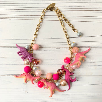 Pink Carnation Dinosaur Necklace