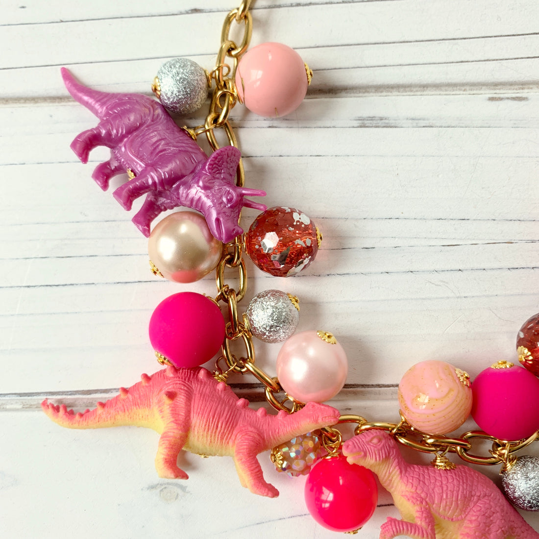 Pink Carnation Dinosaur Necklace