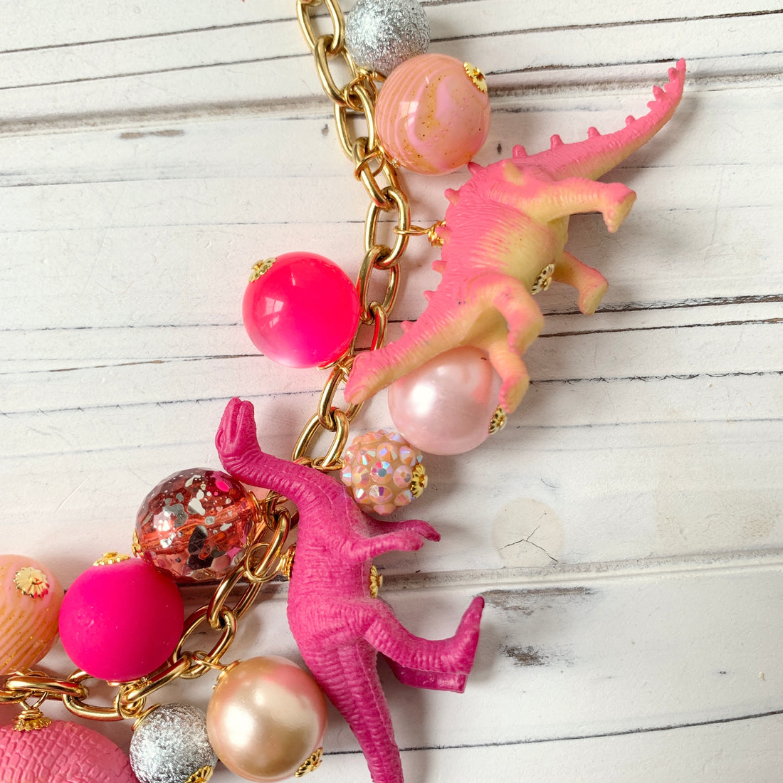 Pink Carnation Dinosaur Necklace