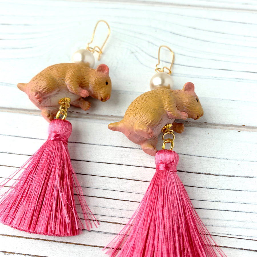 Harriet the Hamster Tassel Earrings