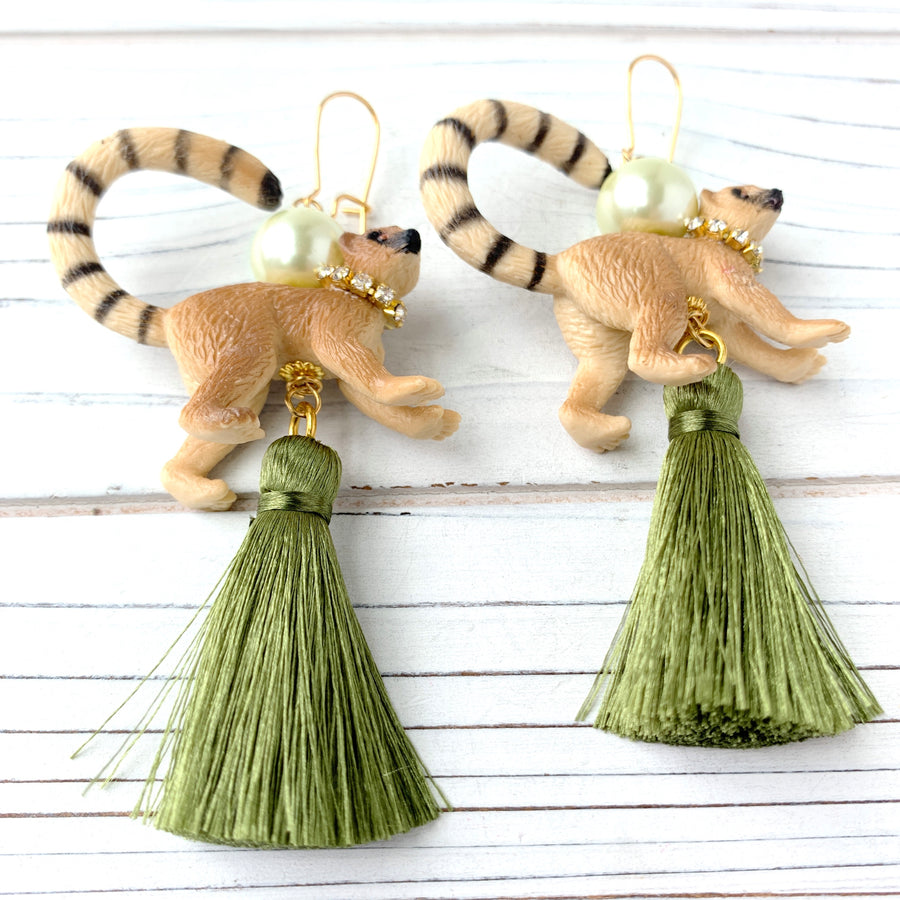 Leslie the Lemur Tassel Earrings