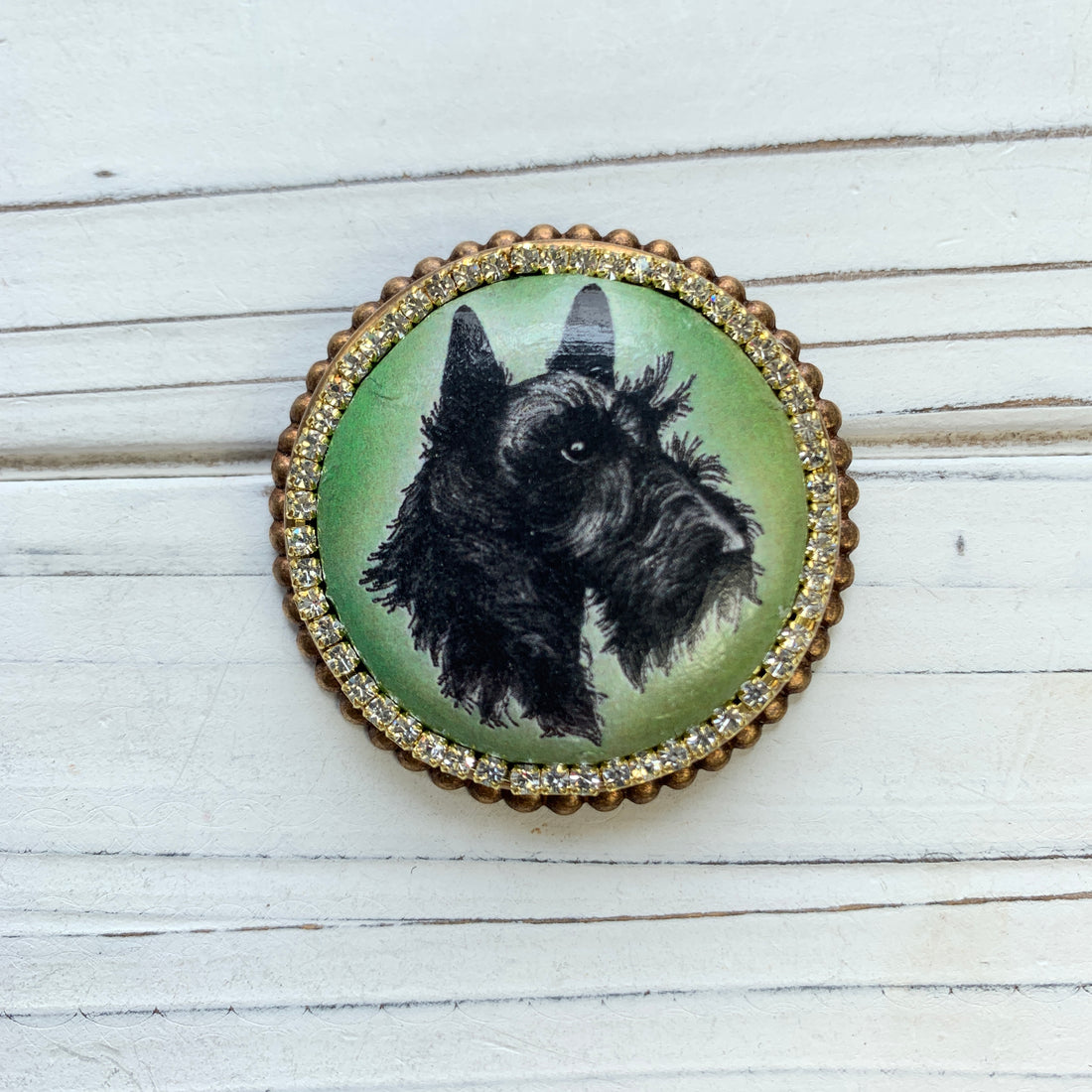 Scottie Dog Decoupage Brooch