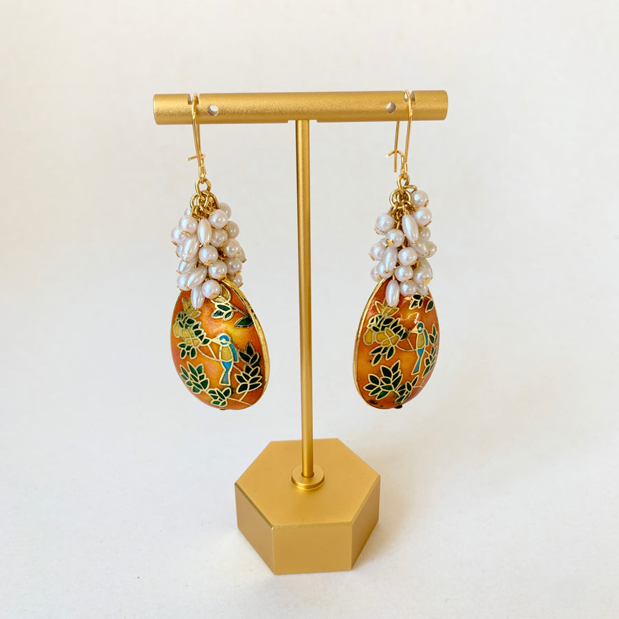 Cloisonne Pearl Cluster Earrings