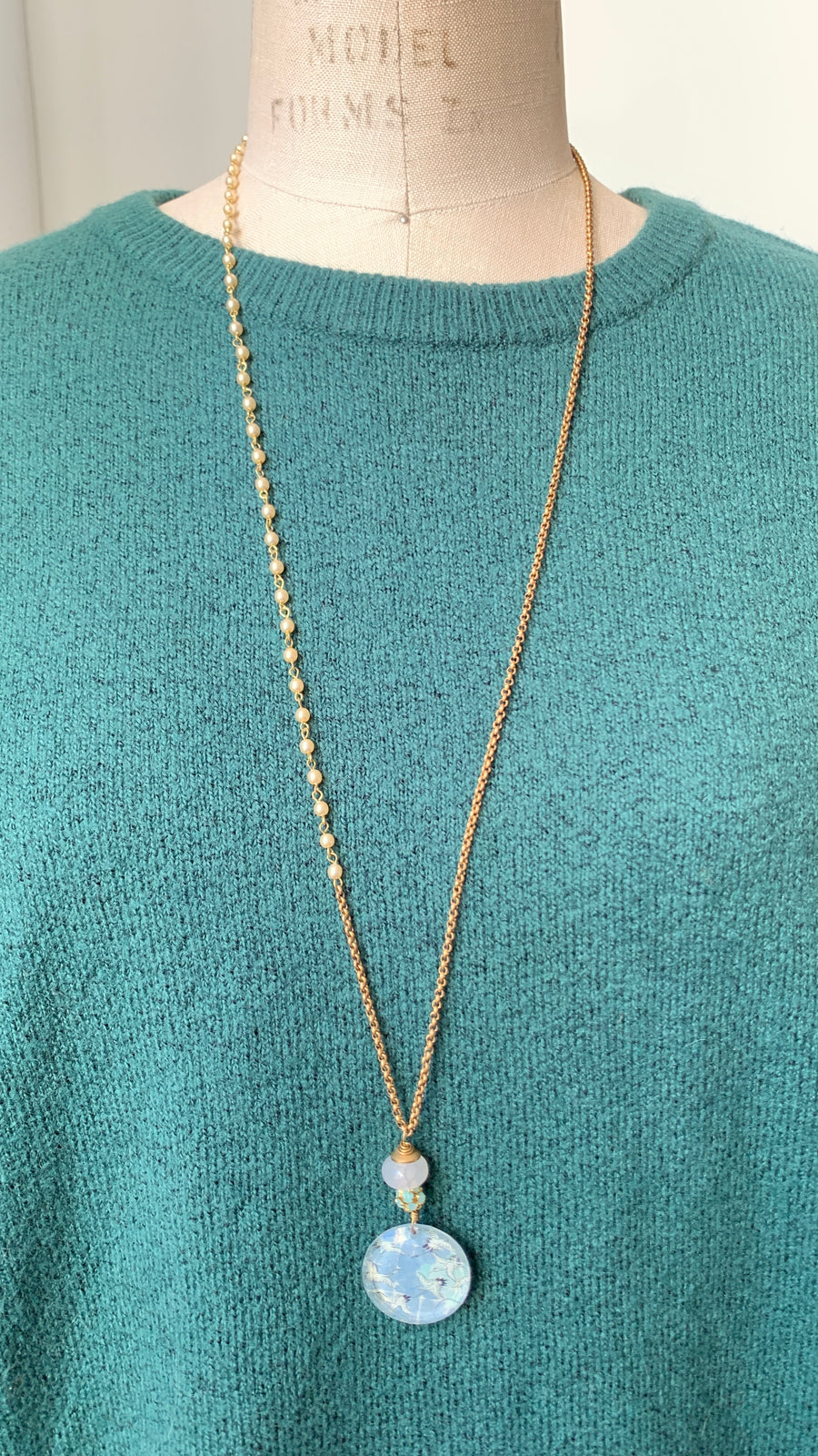 Large Blue Crane Pendant Necklace