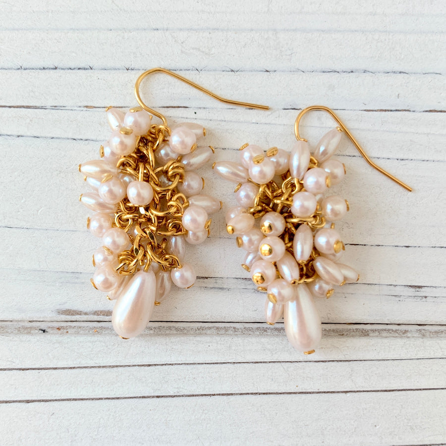 Pearl Cluster Drop Earrings