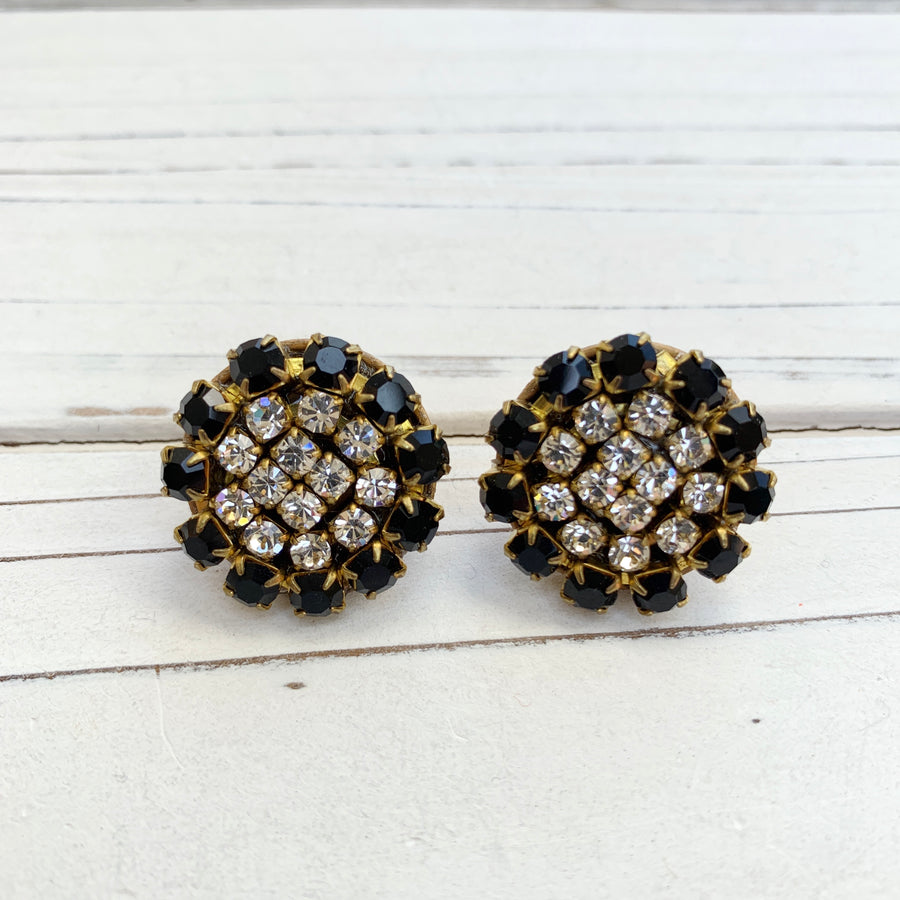 Jet and Crystal Rhinestone Stud Earrings