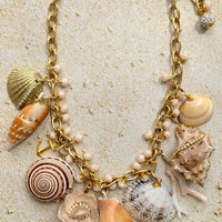Rhinestone and Seashell Charm Necklace - One-of-a-Kind
