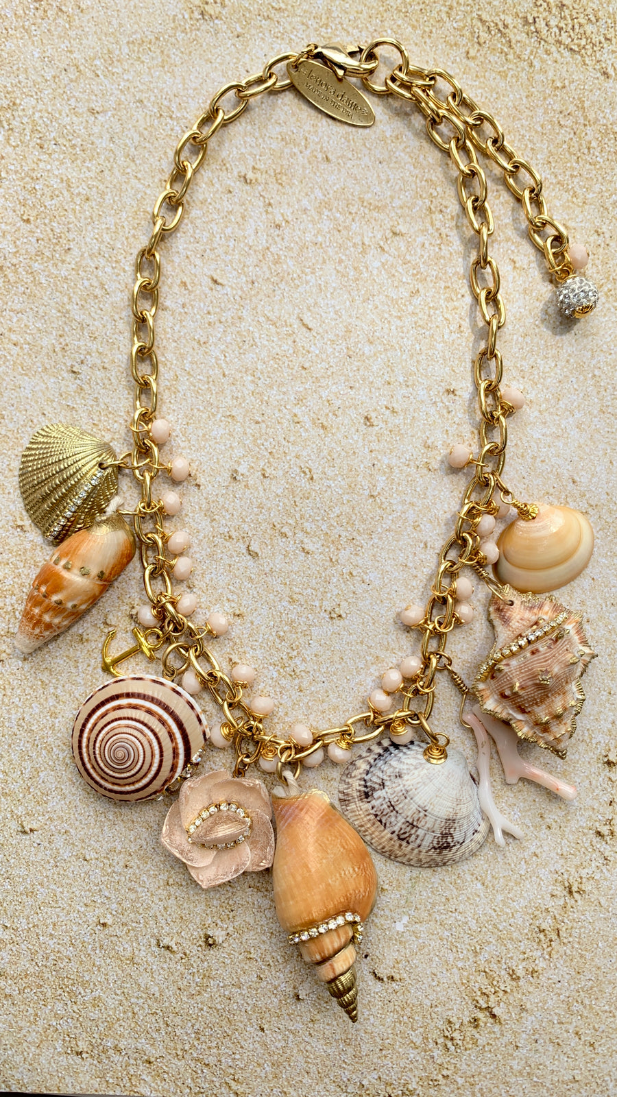 Rhinestone and Seashell Charm Necklace - One-of-a-Kind