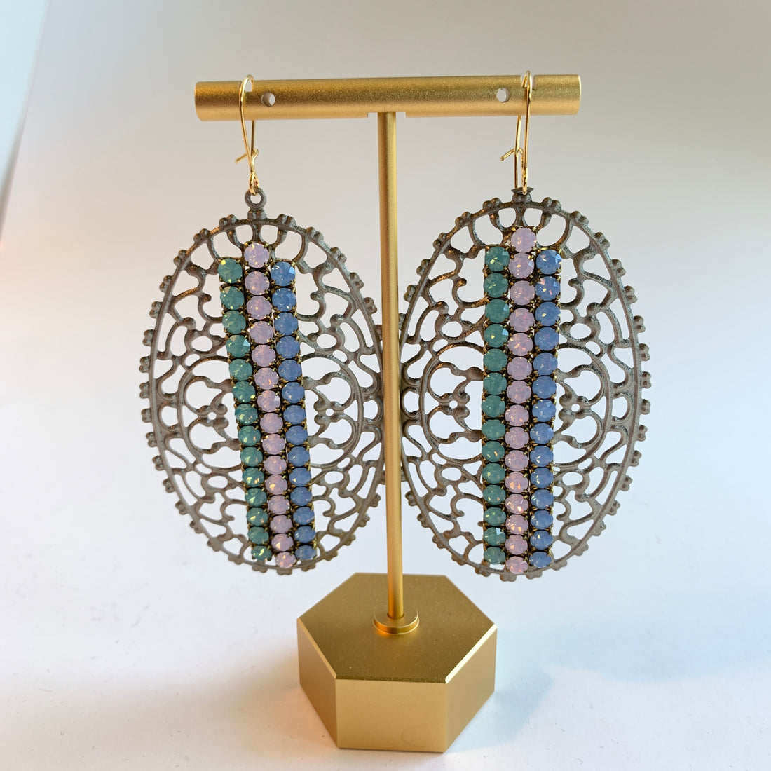 Oval Rhinestone Statement Earrings