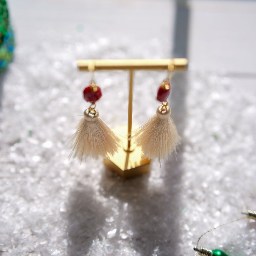 Crimson + Cream Holiday Tassel Earrings