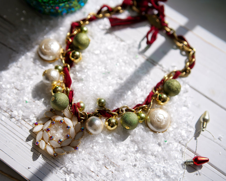 Christmas Wreath Vintage Necklace - One-of-a-Kind