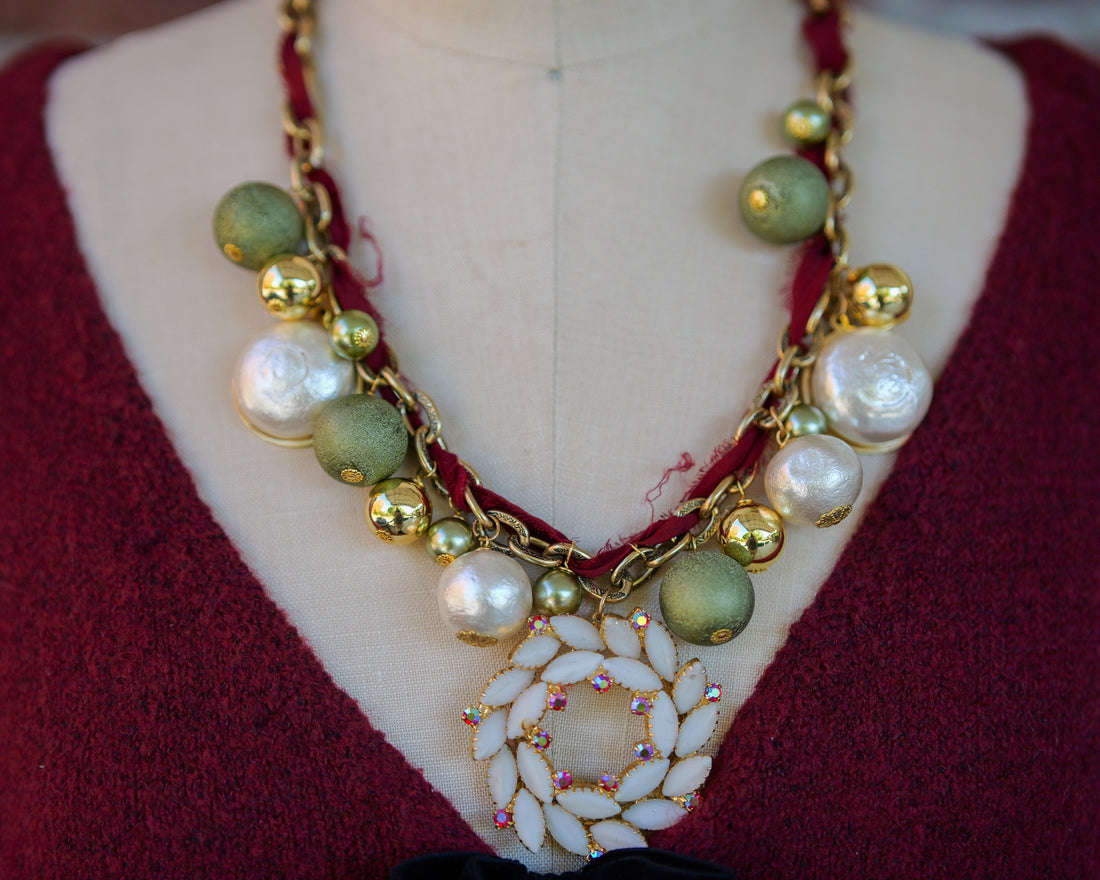 Christmas Wreath Vintage Necklace - One-of-a-Kind