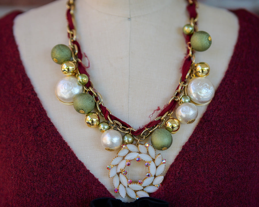 Christmas Wreath Vintage Necklace - One-of-a-Kind
