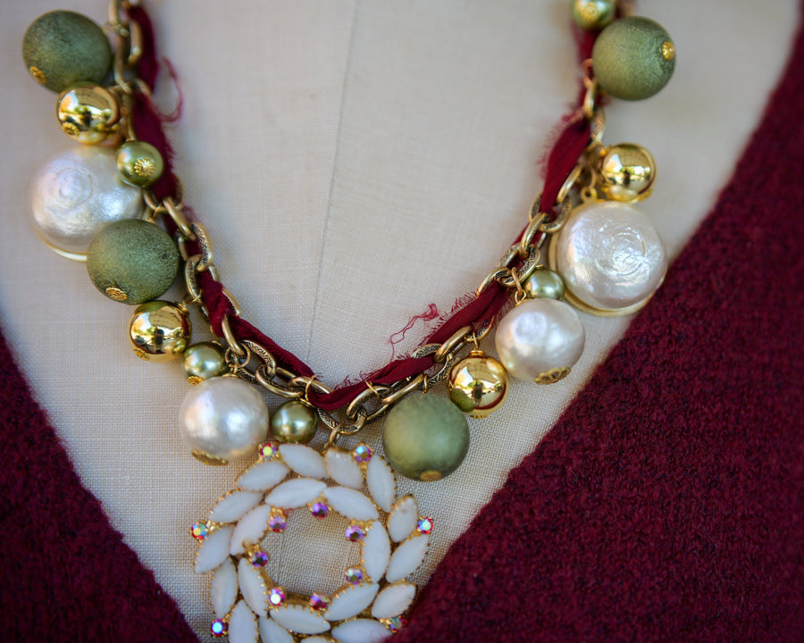 Christmas Wreath Vintage Necklace - One-of-a-Kind