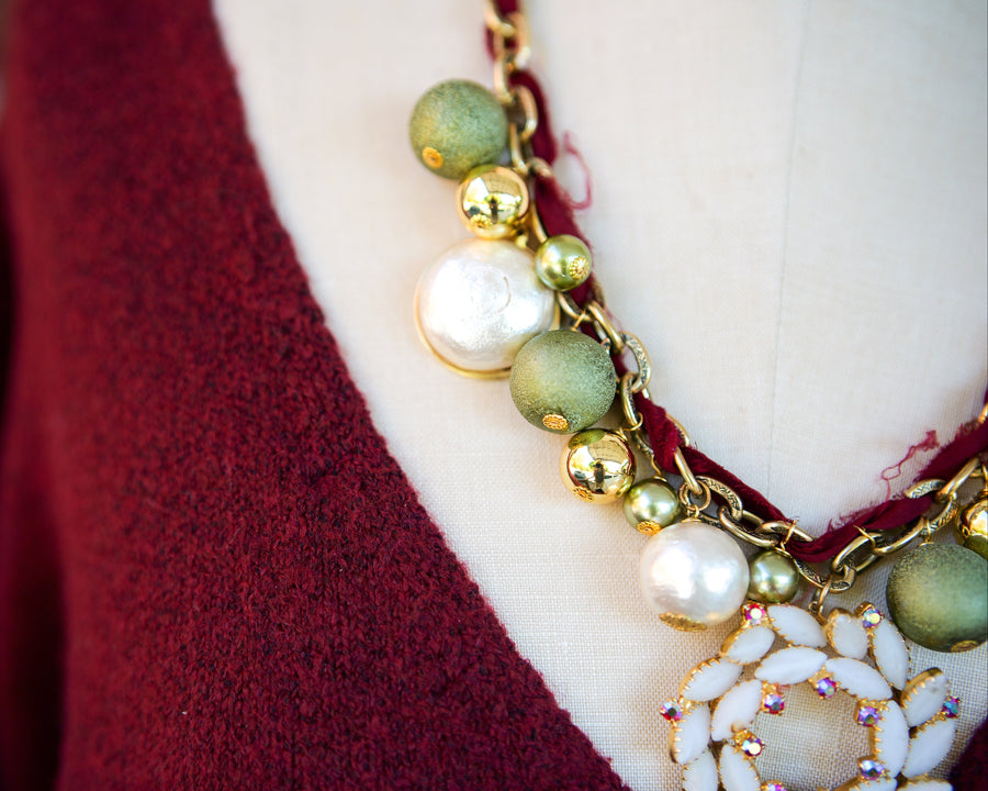 Christmas Wreath Vintage Necklace - One-of-a-Kind