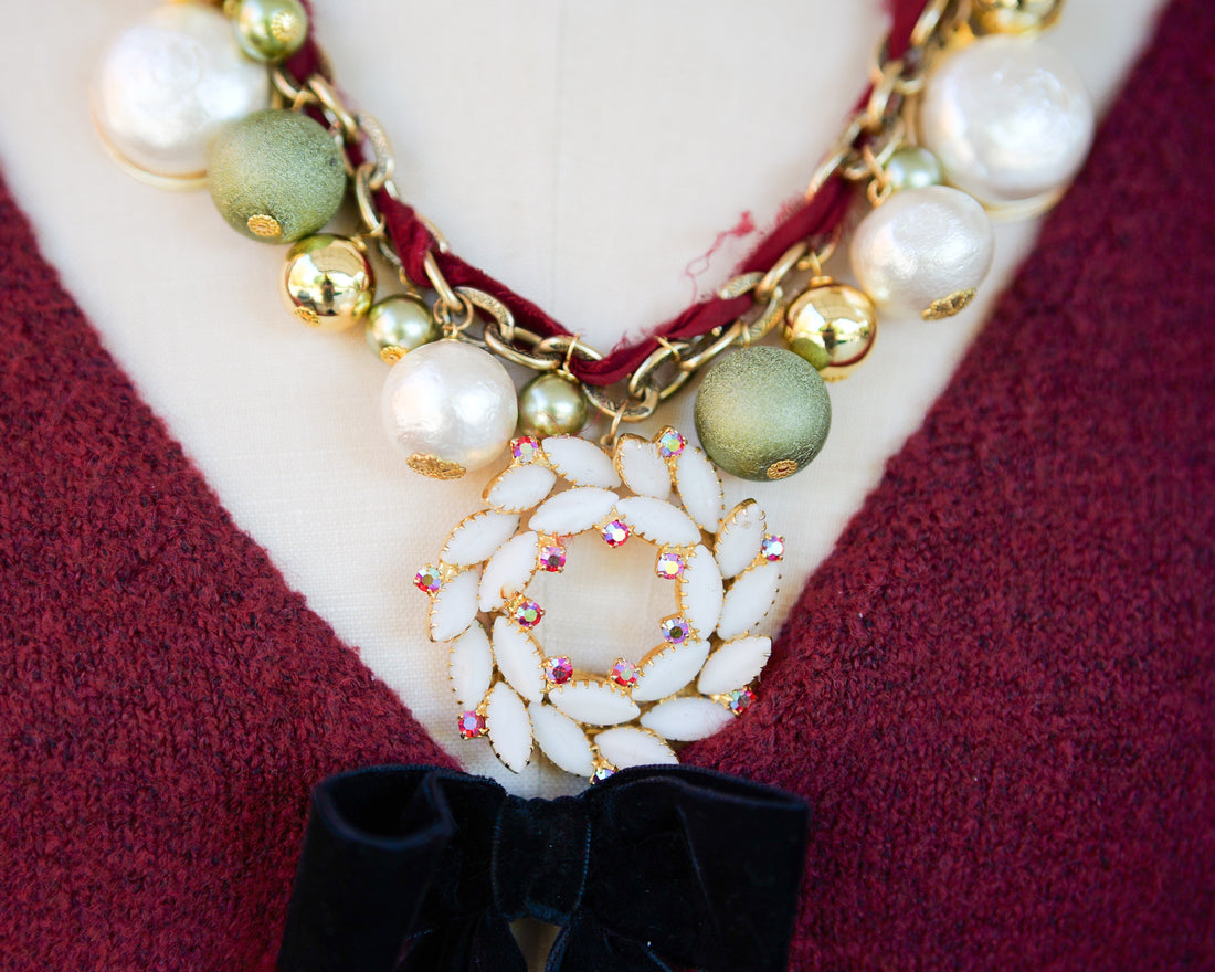 Christmas Wreath Vintage Necklace - One-of-a-Kind