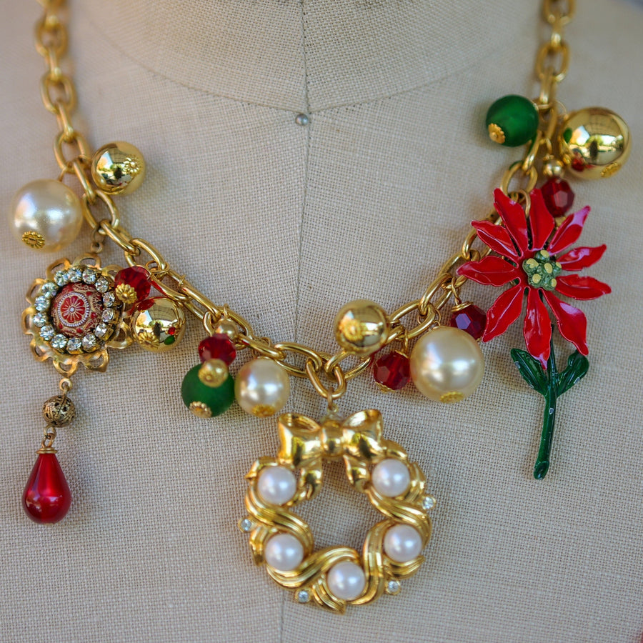Poinsettia Vintage Christmas Necklace - One-of-a-Kind