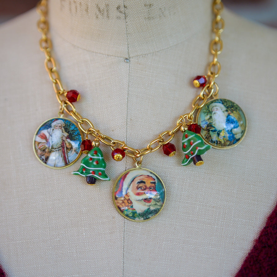 Vintage Santa Stamp Charm Necklace