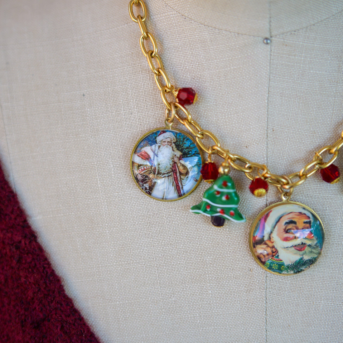 Vintage Santa Stamp Charm Necklace